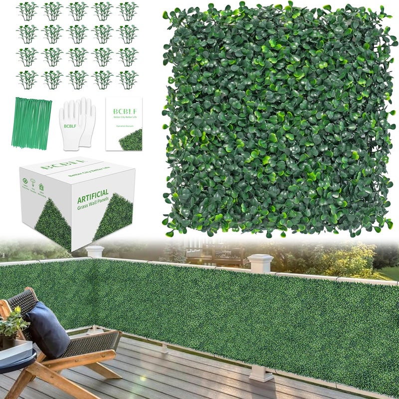 BCBLF 10x10Inch 20Pcs Grass Wall Panels, 4 Layers UV-Anti Boxwood Greenery Hedge with 50 Zip Ties, No Odor Artificial Fake Grass Backdrop Indoor Outdoor Privacy, Birthday Wedding Decor, 14 SQ FT - Image 1
